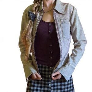 Y2K streetwear denim glitter fairycore jean zip up jacket Sm